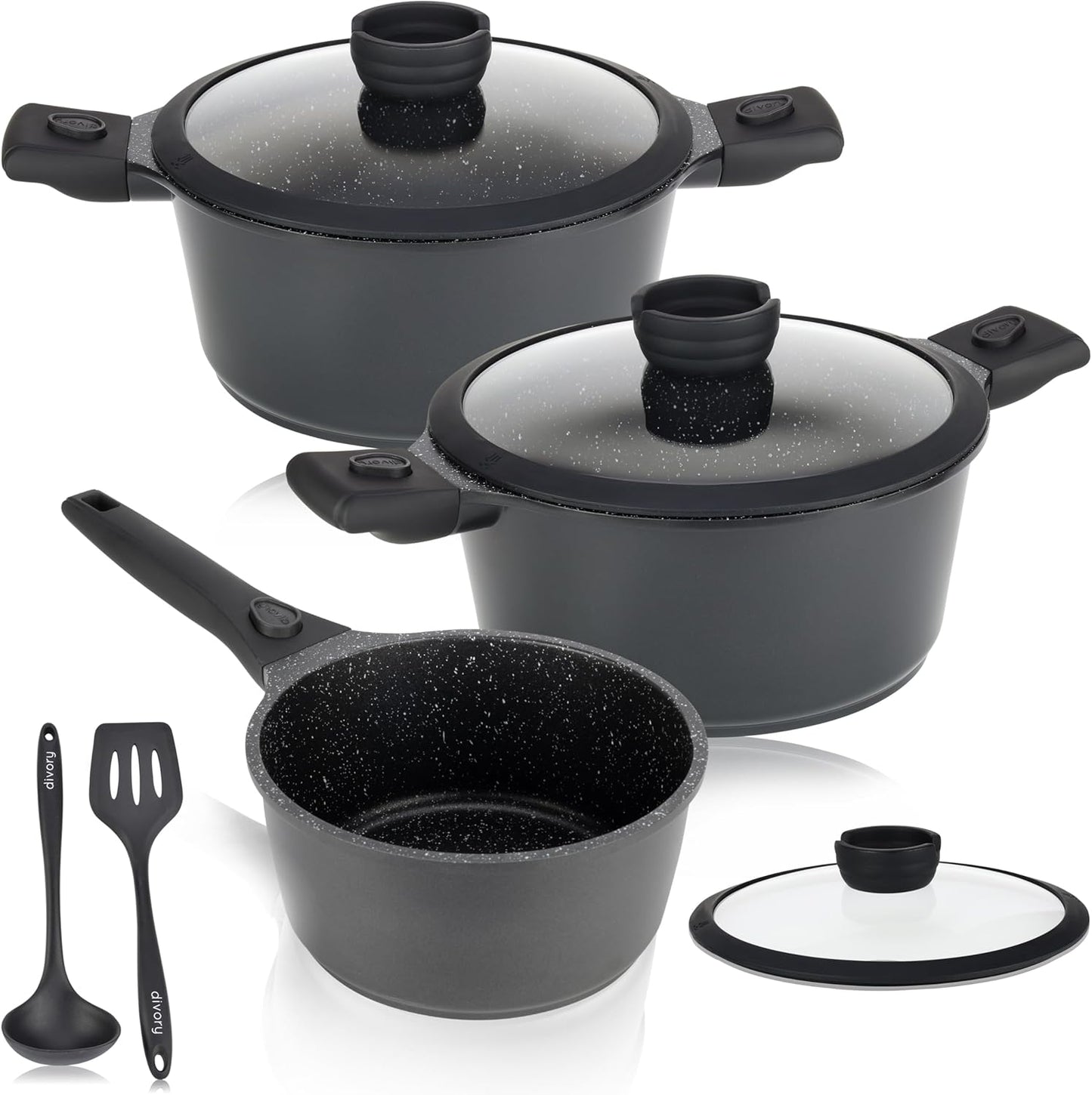 Topfset mit abnehmbaren Griffen (8-teilig), Schwarz Topfset (18/20/24cm)
