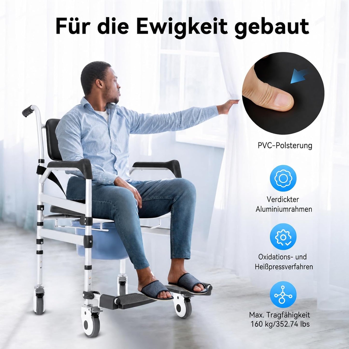 Klappbarer Duschrollstuhl mit Rädern