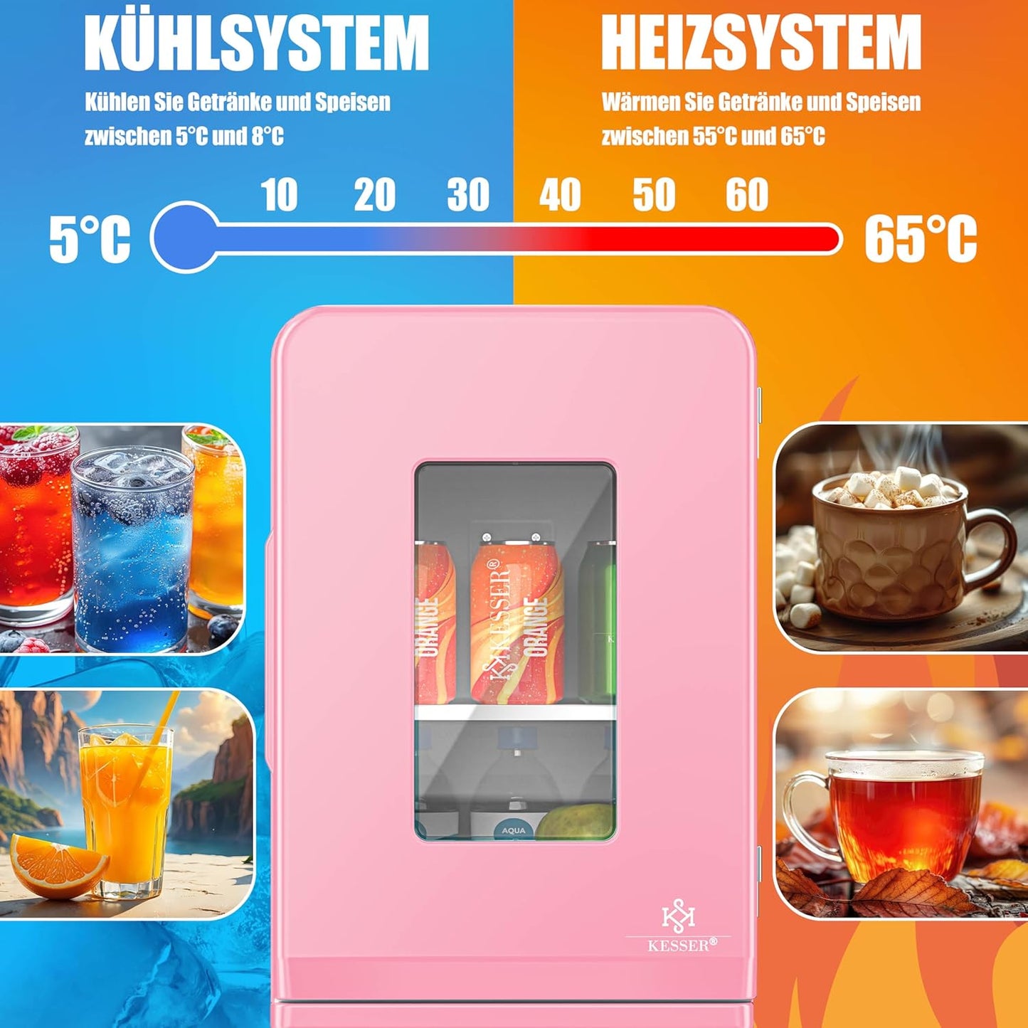 2in1 Mini Kühlschrank mit Kühl- und Heizfunktion, 15L Rosa