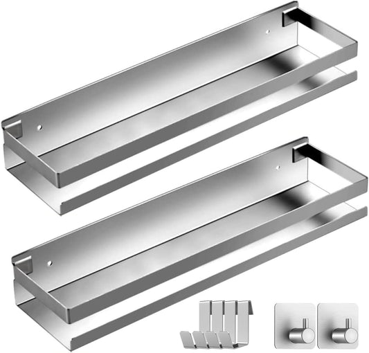 2-teiliges Duschablage-Set mit 6 Haken, ohne Bohren, Silber