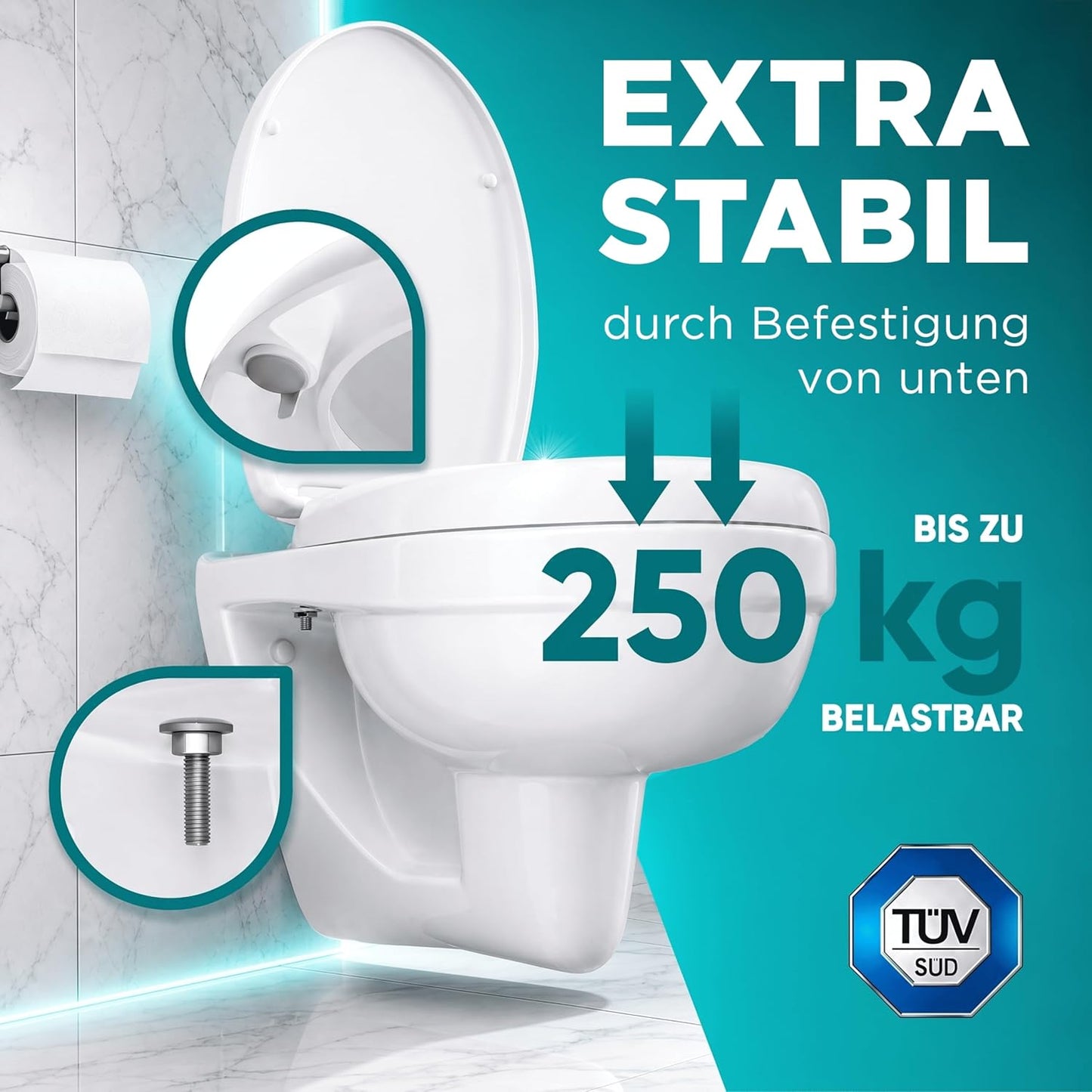 WC Sitzerhöhung mit Absenkautomatik, 7,5 cm, 250 kg
