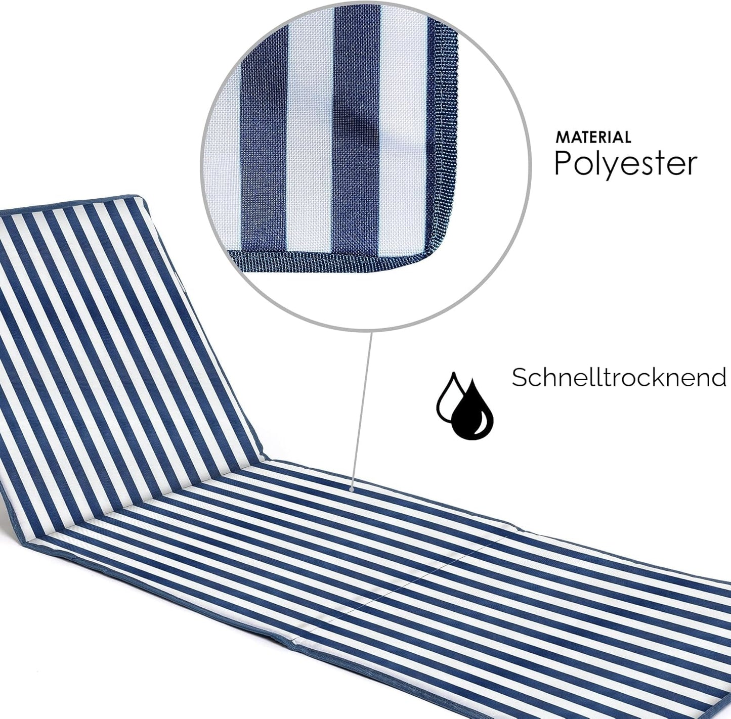 Faltbare Strandmatte mit klappbarer Rückenlehne , Reissverschlusstasche und Schultergurt, Blau Gestreift