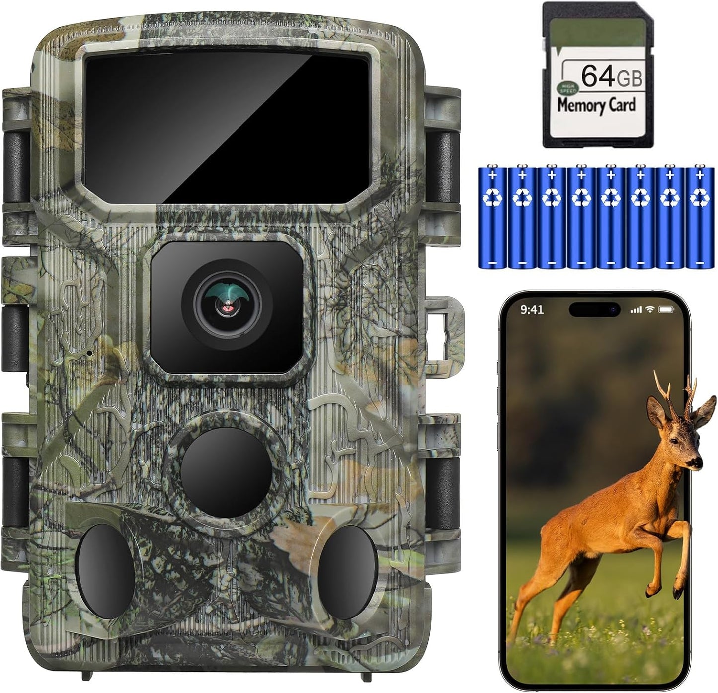 Wildkamera mit WLAN, 4K, Nachtsicht, IP67, 130° Winkel, Armeegrün