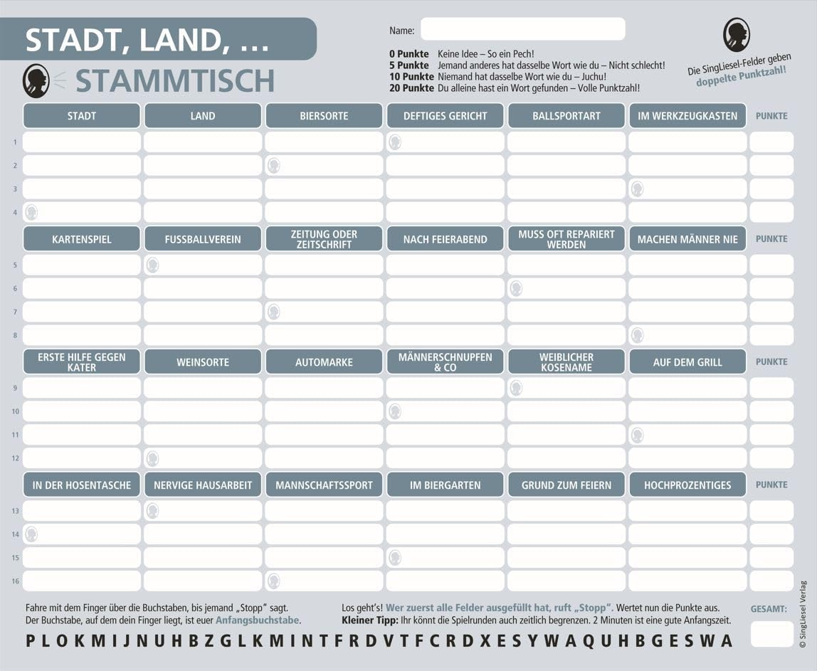 Stadt Land, Stammtisch