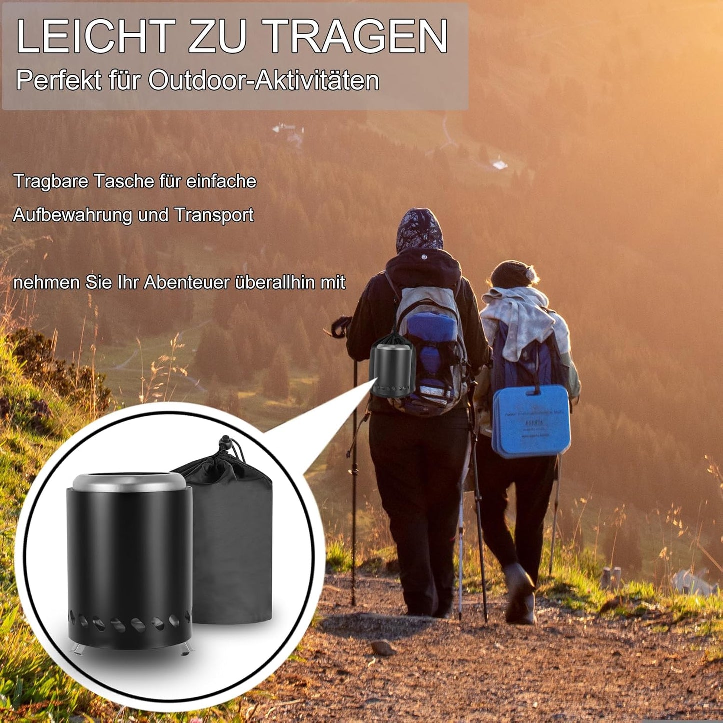 Tragbare Feuerstelle für Camping mit Reisetasche, 14cm #1 Schwarz