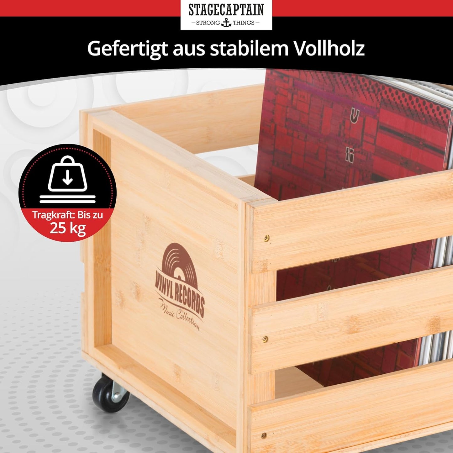 Schallplattenkiste Emil auf Rollen, Bambus Natur 1