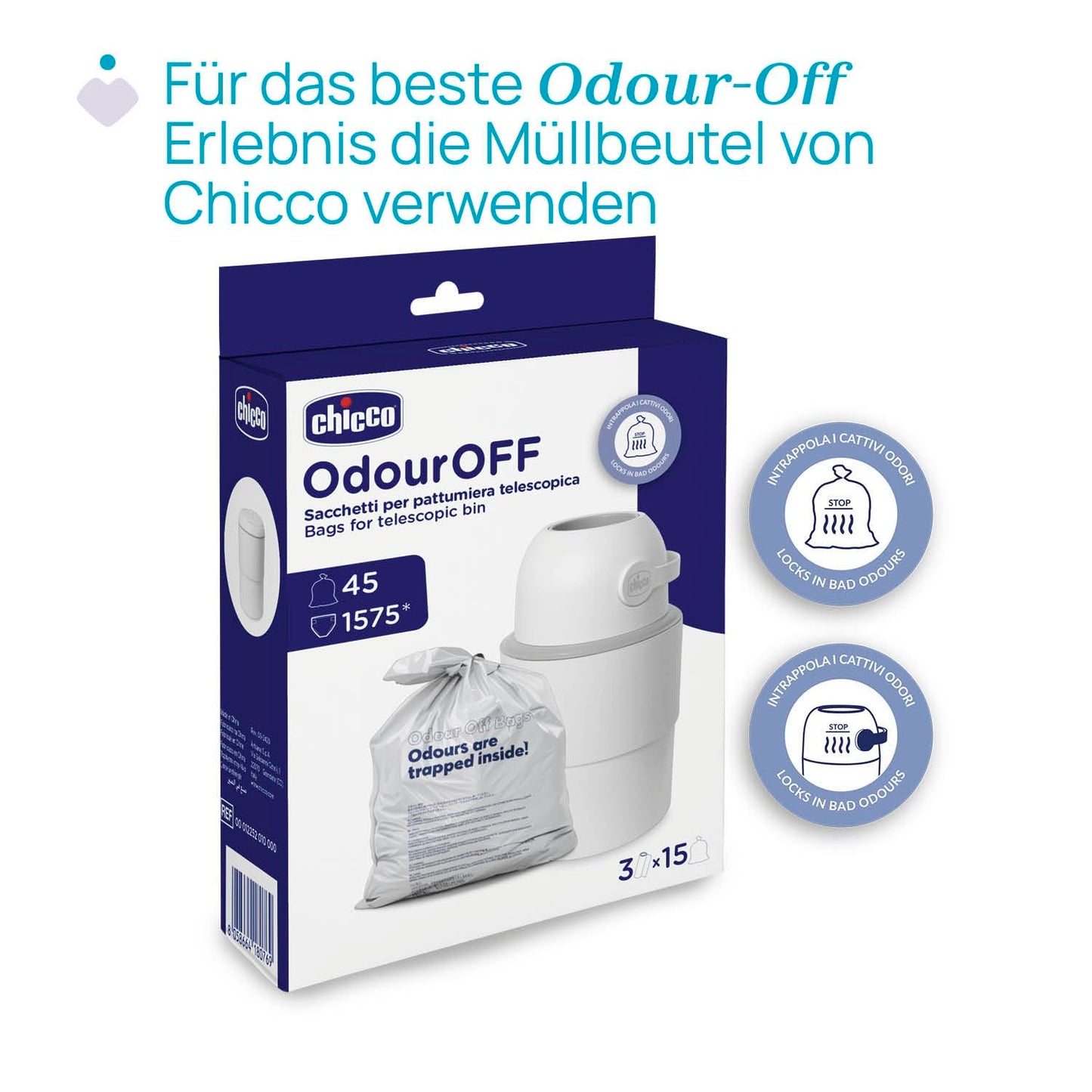 Windeleimer Odour Off, Grau XL - Bis zu 45 Windeln