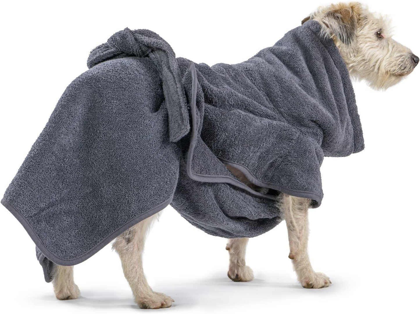Hunde Bademantel mit Bindegürtel, XS/S, Grau