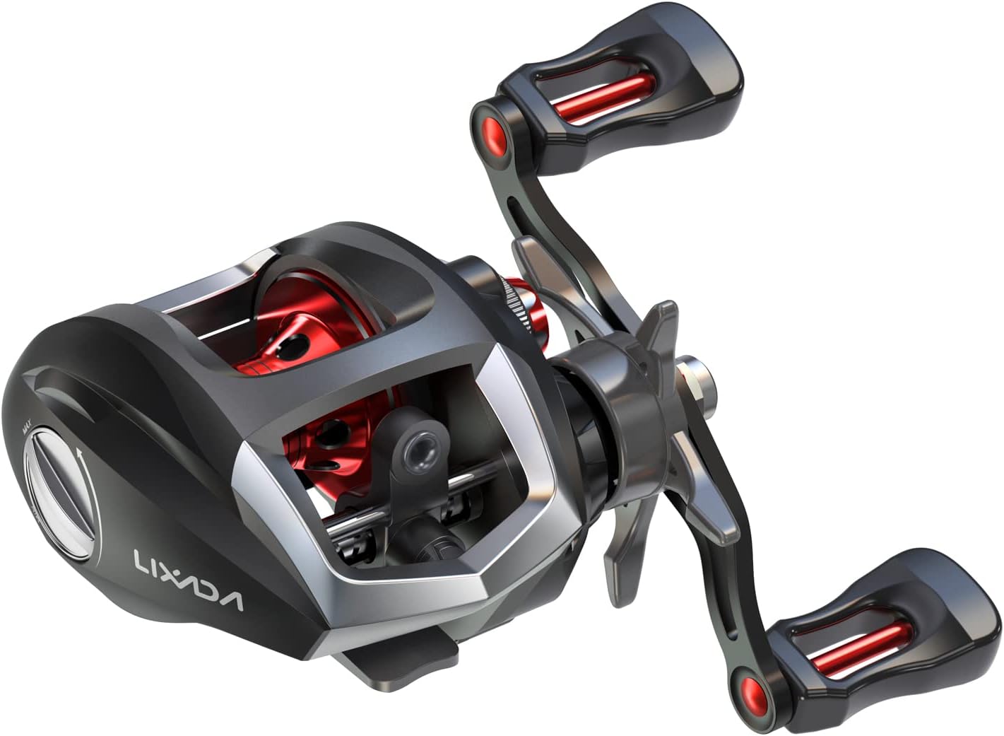 Baitcasting Angelrolle mit Magnetbremssystem, Schwarz links