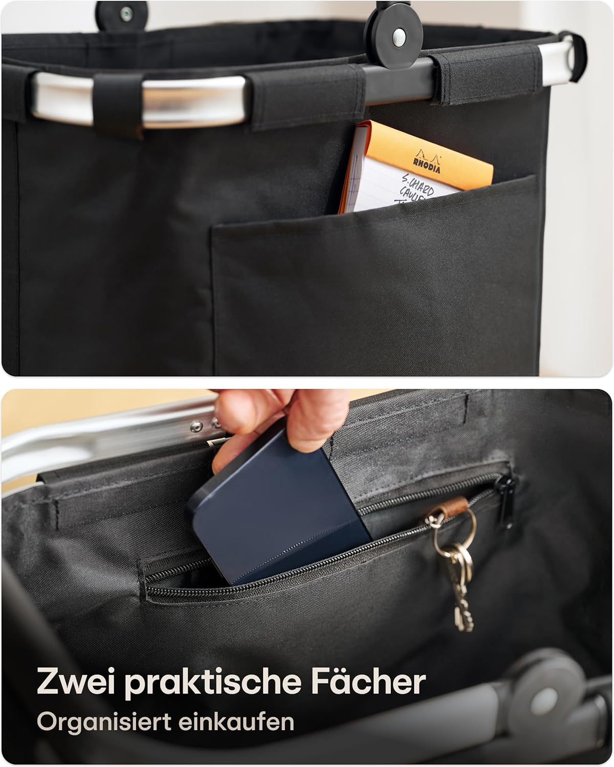 Faltbarer Einkaufskorb mit Alurahmen (15-25L), Schwarz S