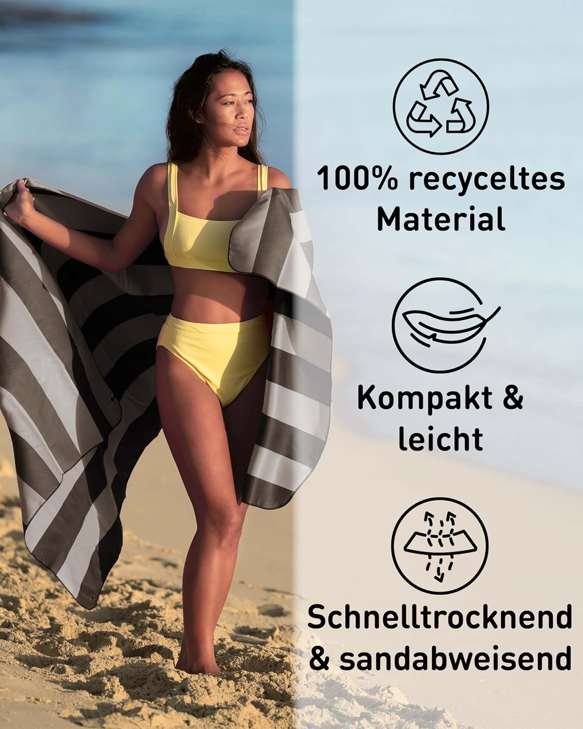 Schnelltrocknendes Strandhandtuch, 160cm x 90cm 12 Grau - Dunkelgrau