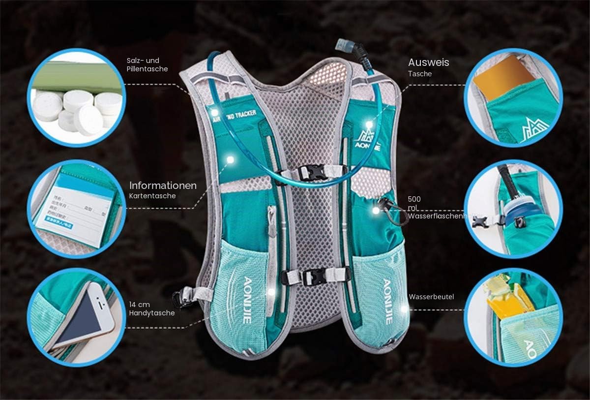 Ultraleicht Trinkrucksack mit Trinkblase, Hellblau mit 1.5L Waterblase