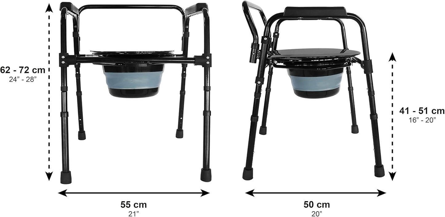 Höhenverstellbarer Toilettenstuhl mit Eimer, Schwarz