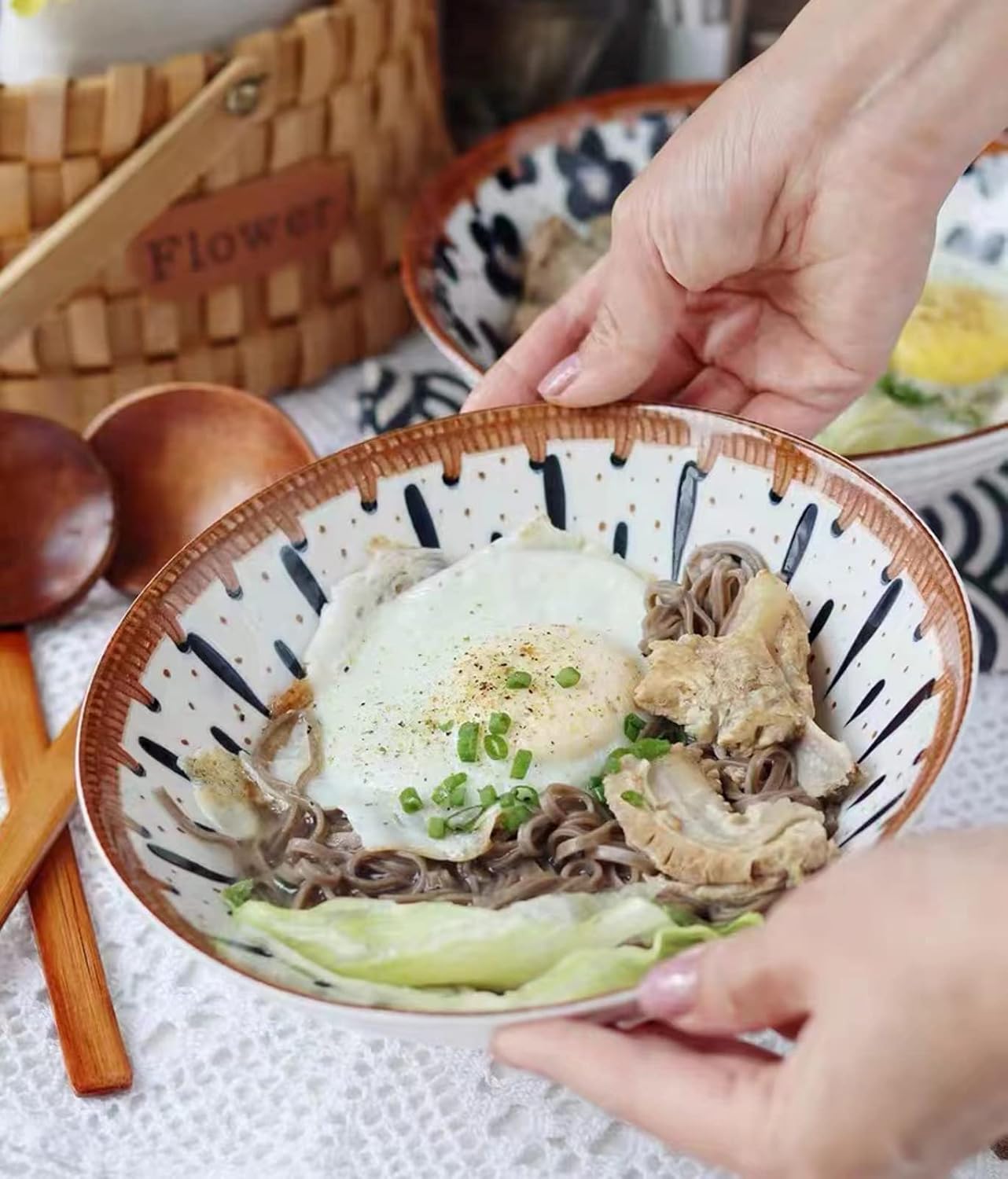 Ramen Bowl Set mit Löffel & Essstäbchen, C