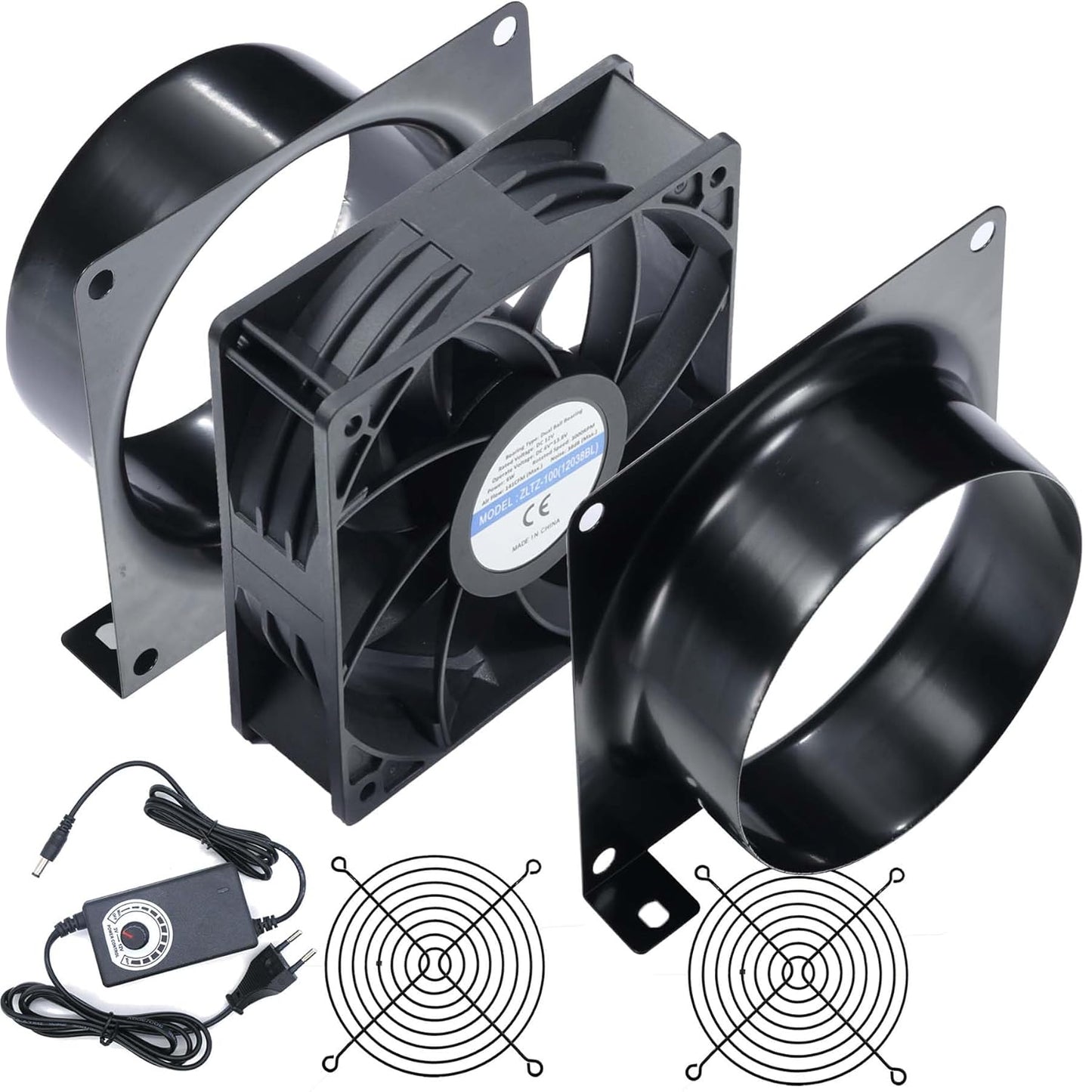 Abluftventilator 100mm, Schwarzes DC12V Axial Lüfter Kit