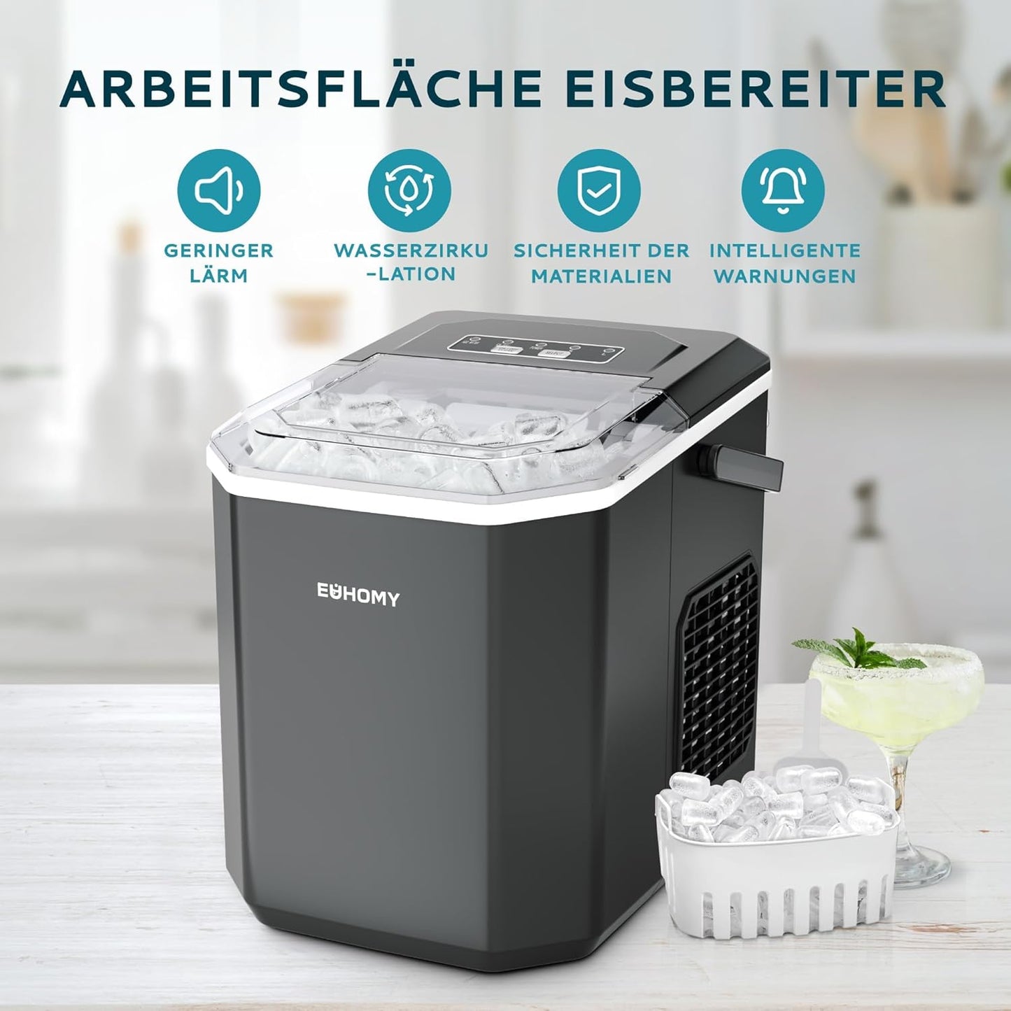 Eiswürfelmaschine, Schwarz-12kg