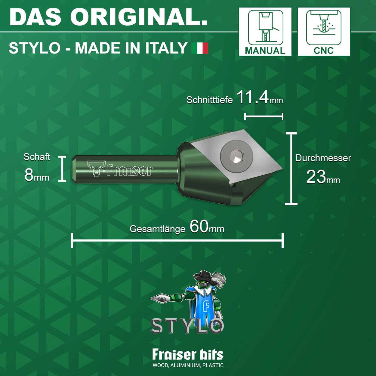 Multifunktionaler V-Nutfräser mit HM-Wendeplatte, 8 mm Schaft Einzelfräser