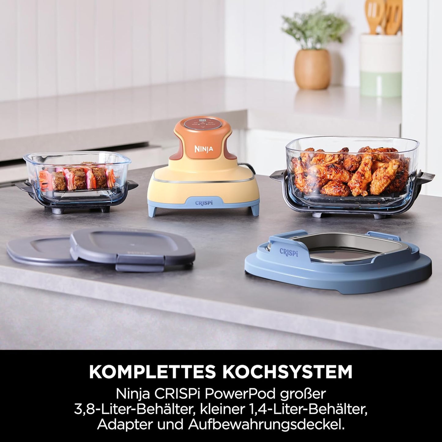 CRISPi Tragbare Heissluftfritteuse mit Glasbehältern, Mango-wolken