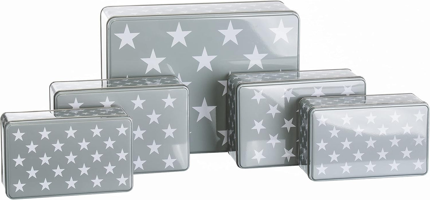 5er-Set rechteckige Keksdosen aus Metall, 5er Set Sterne