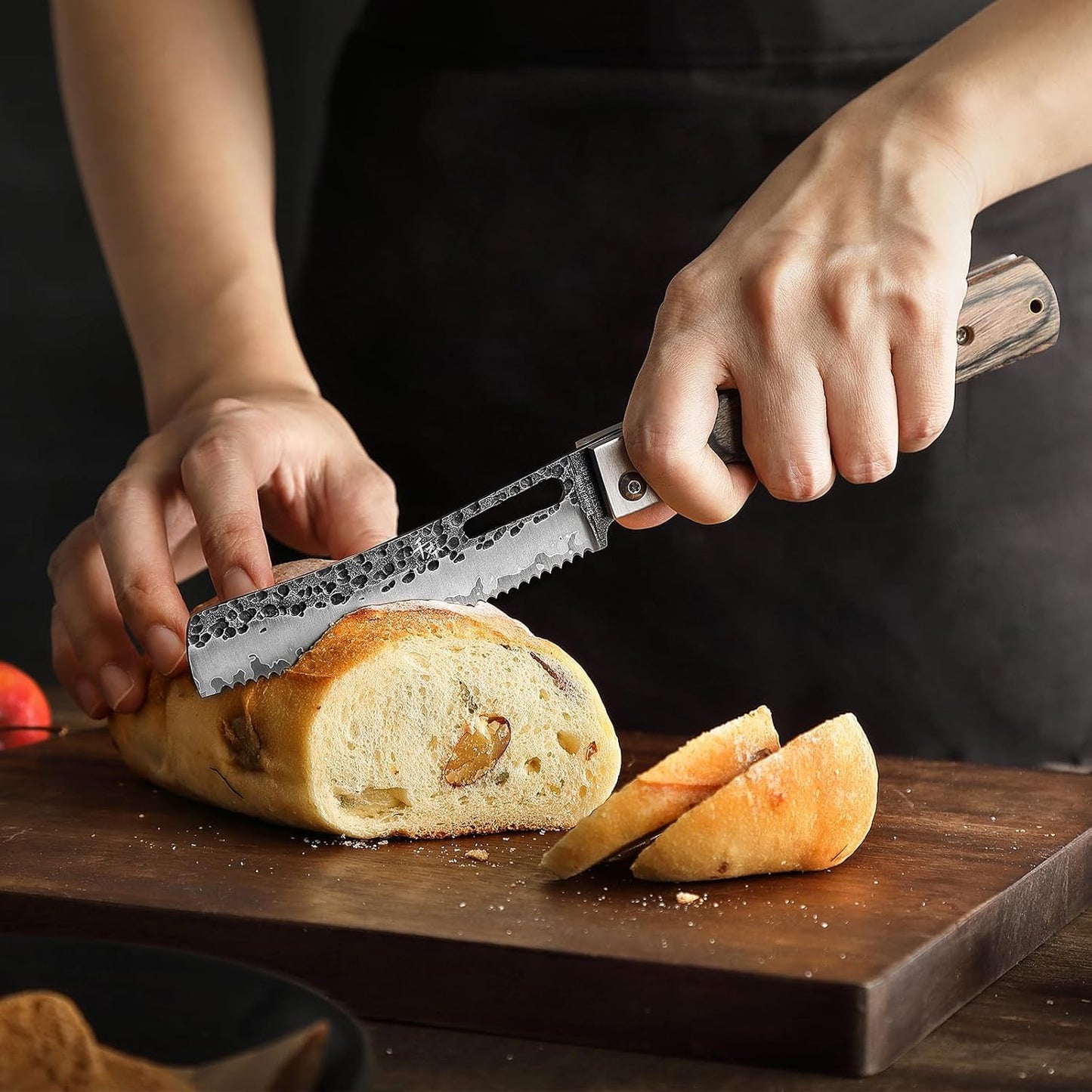 Faltbares Brotmesser mit Holzgriff, Silber
