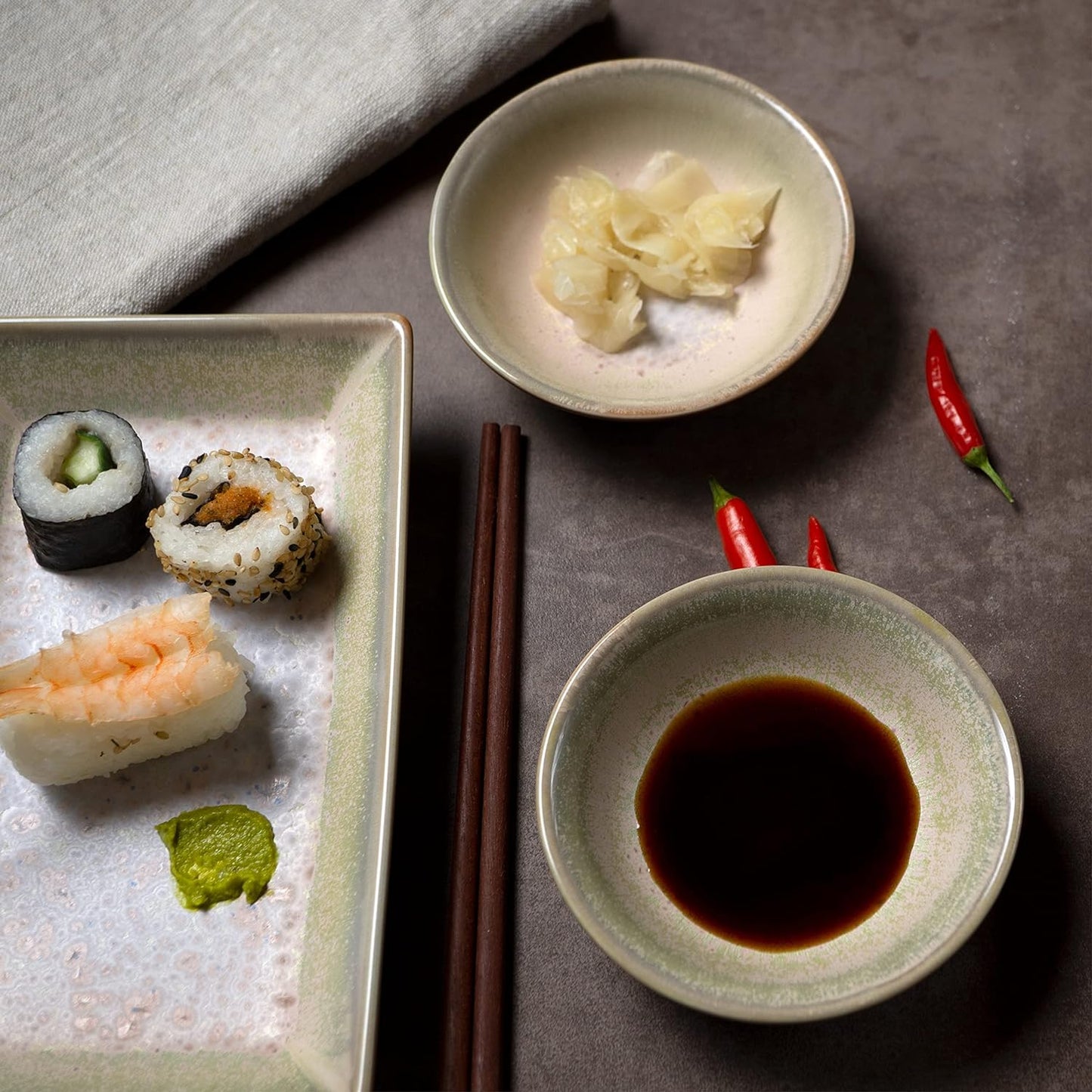 4-tlg. Sushi Geschirr Set, Beige-lila