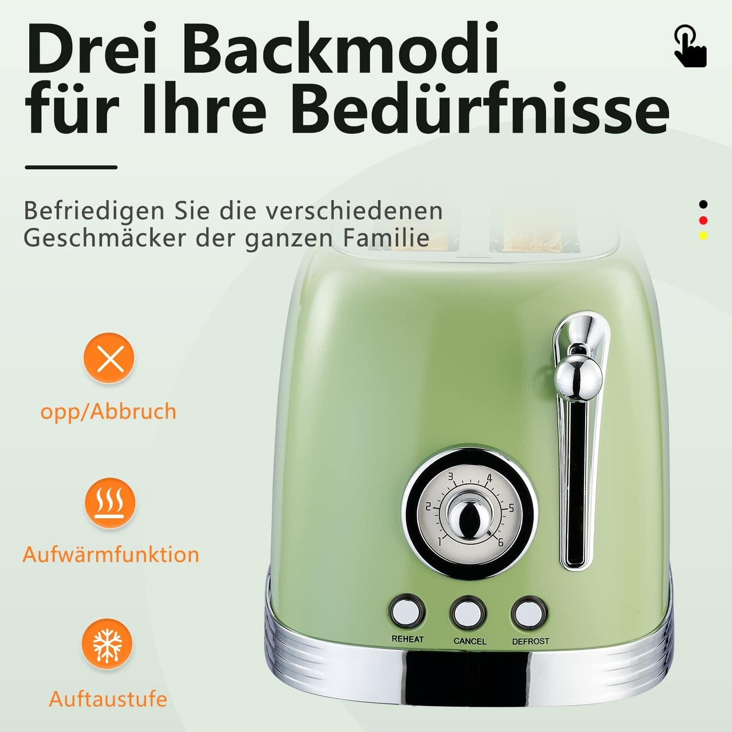 Toaster mit Brötchenaufsatz und Timer-Anzeige, Grün