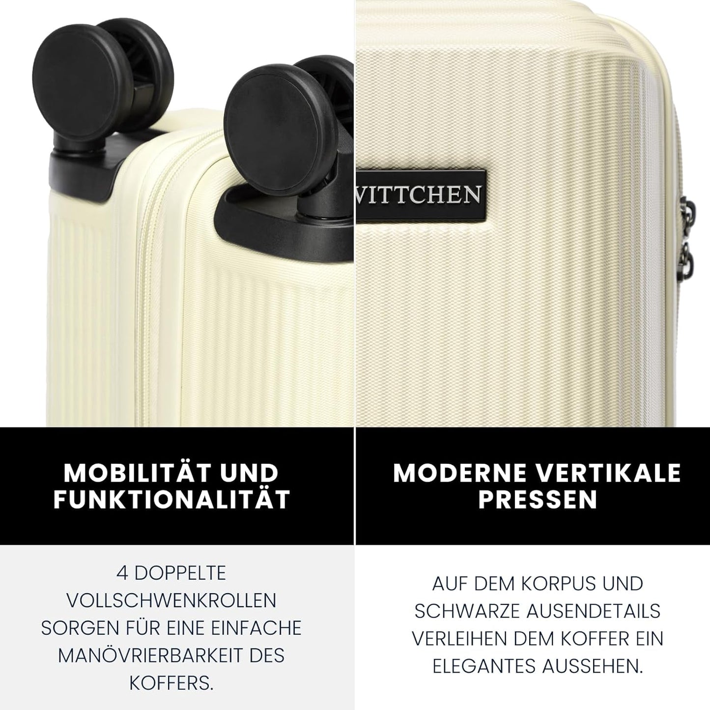 Hartschalen-Kabinenkoffer mit 4 Rollen & Zahlenschloss, Creme Kabinenkoffer - M