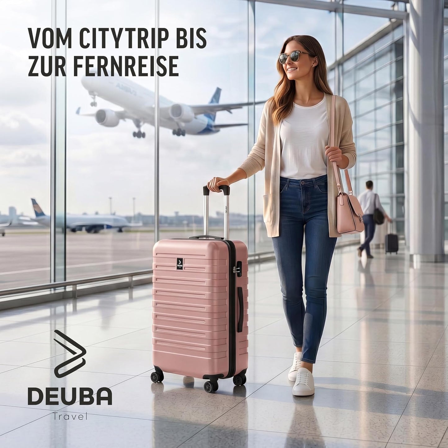 3-teiliges Reise-Kofferset mit 360° Rollen, Pastell-rosa