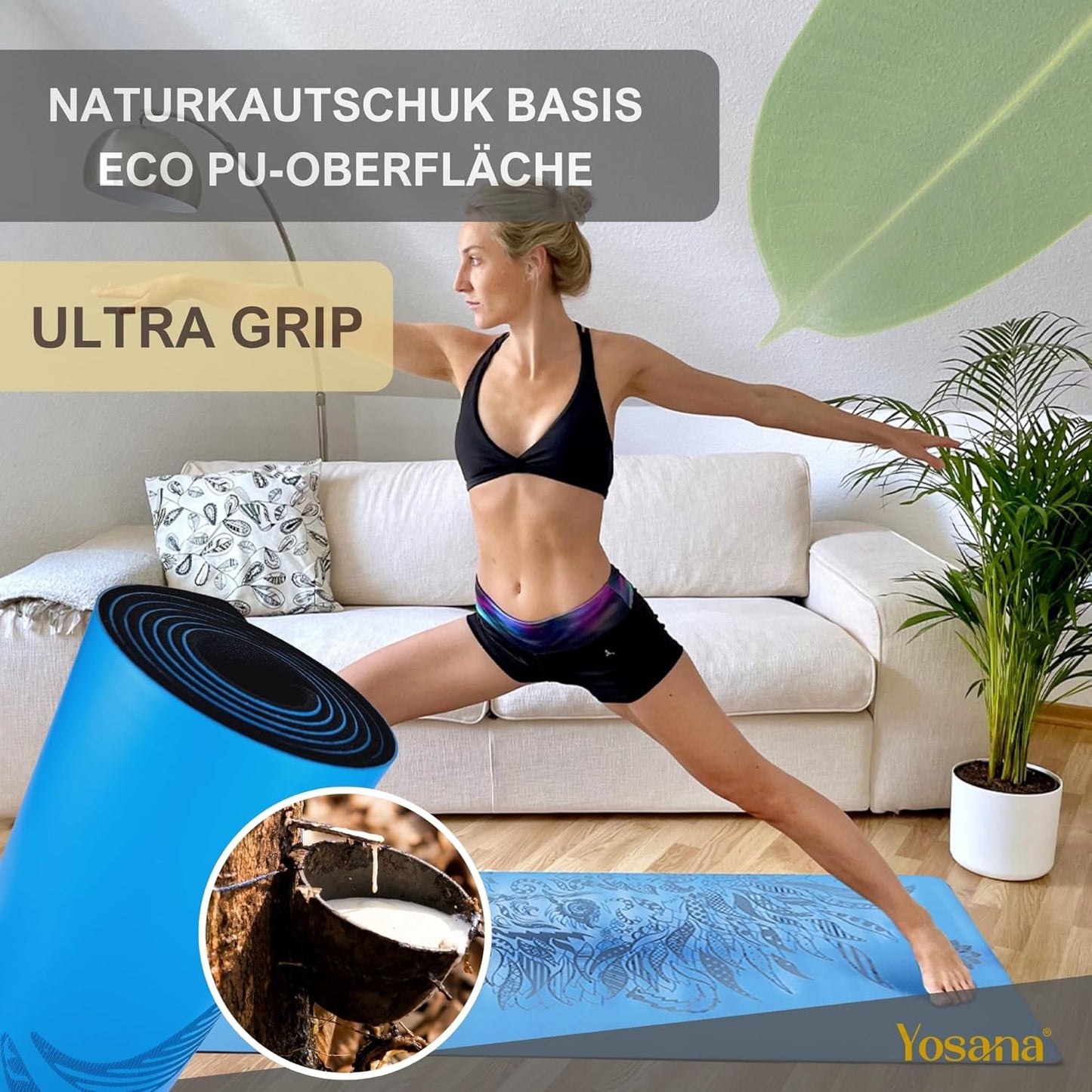Rutschfeste Yogamatte, Hellblau Löwe