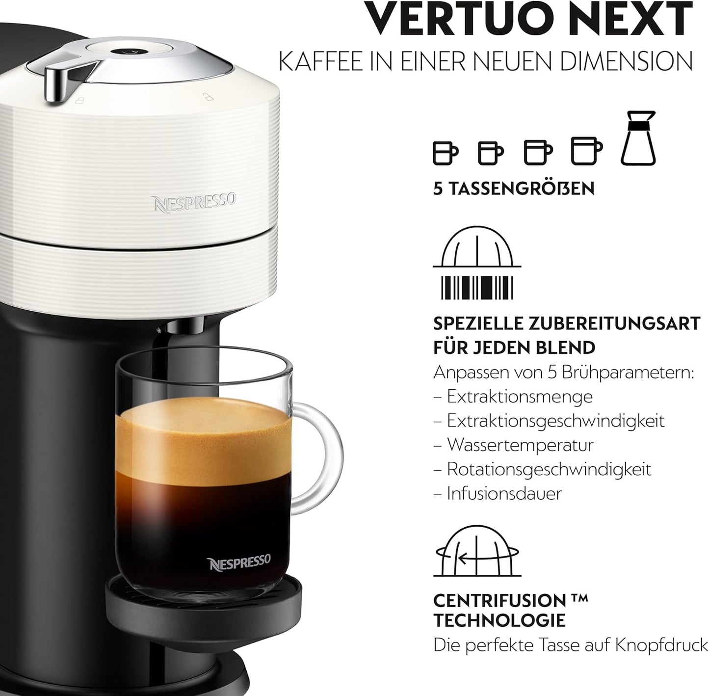 Vertuo Next Kaffeekapselmaschine mit Milchaufschäumer, Weiss Vertuo Next + Aeroccino
