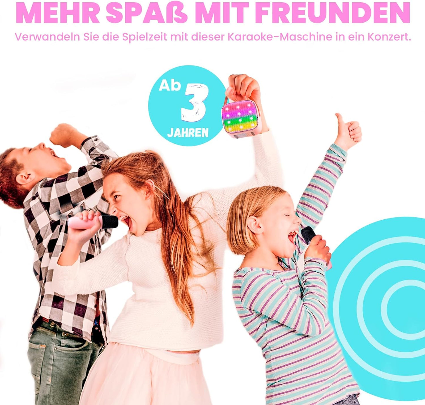Karaoke-Maschine mit 2 Mikrofonen für Kinder, Ballerina Rosa-2 Mikrofone