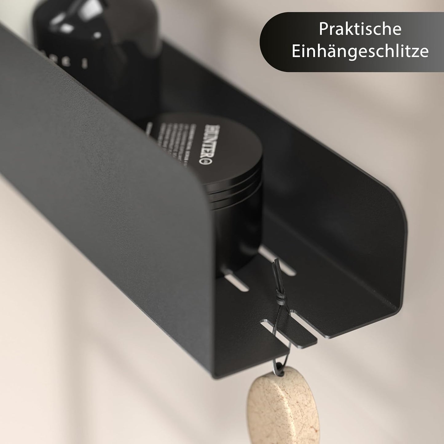 Selbstklebendes Duschregal mit Ablaufrillen, Wand-Duschablage Matt Schwarz