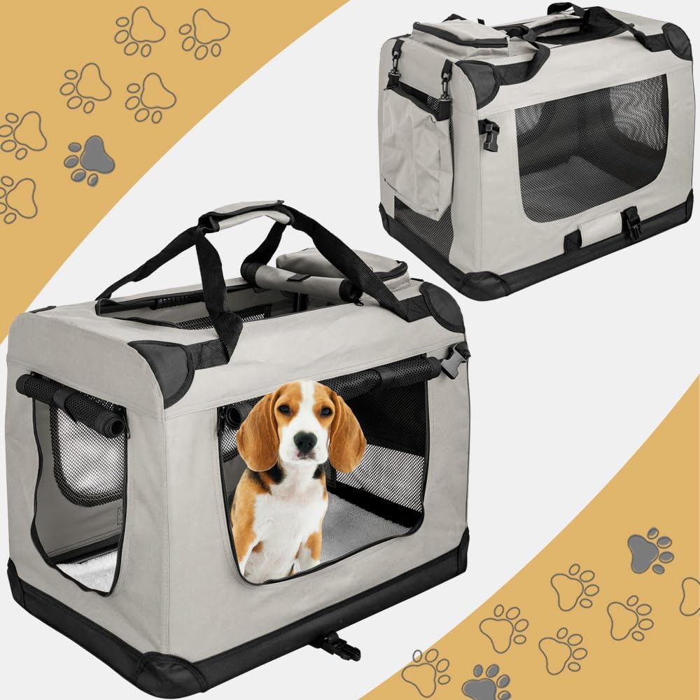 Faltbare Hundetransportbox für Auto (M, 60x42x45 cm), M (60 x 42 x 45 cm) Creme