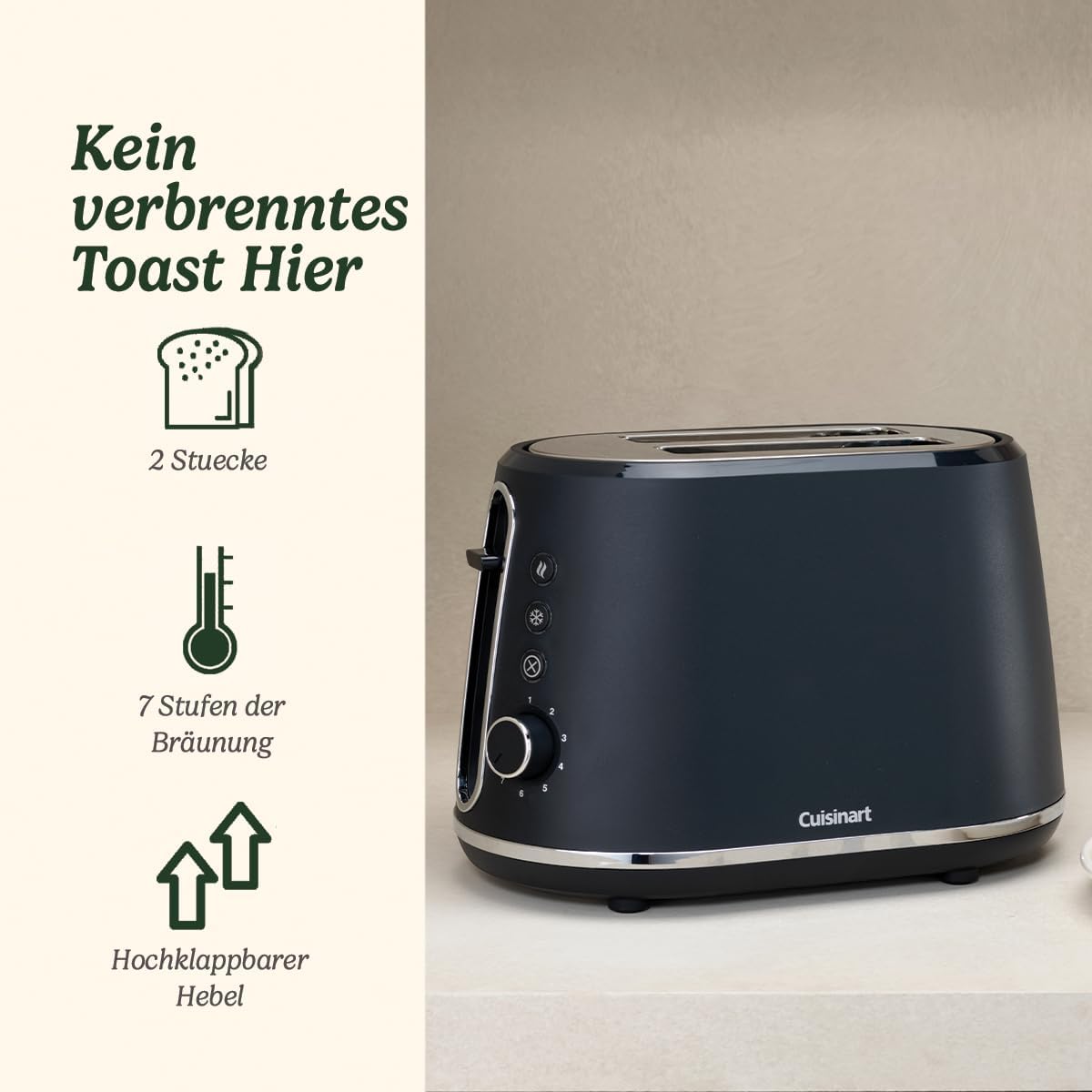 2-Scheiben-Toaster mit extra breiten Schlitzen, Grau 2-Scheiben