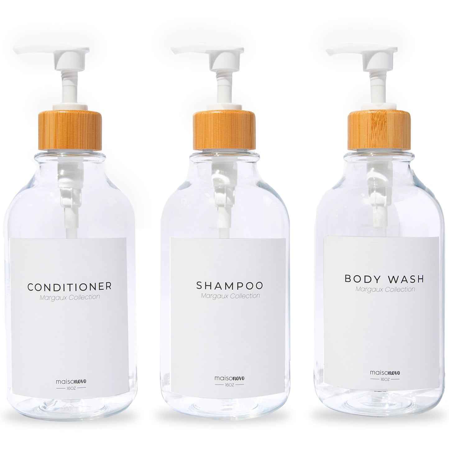 3er-Set Shampoo- und Seifenspender, Bambus Klar 3er-set