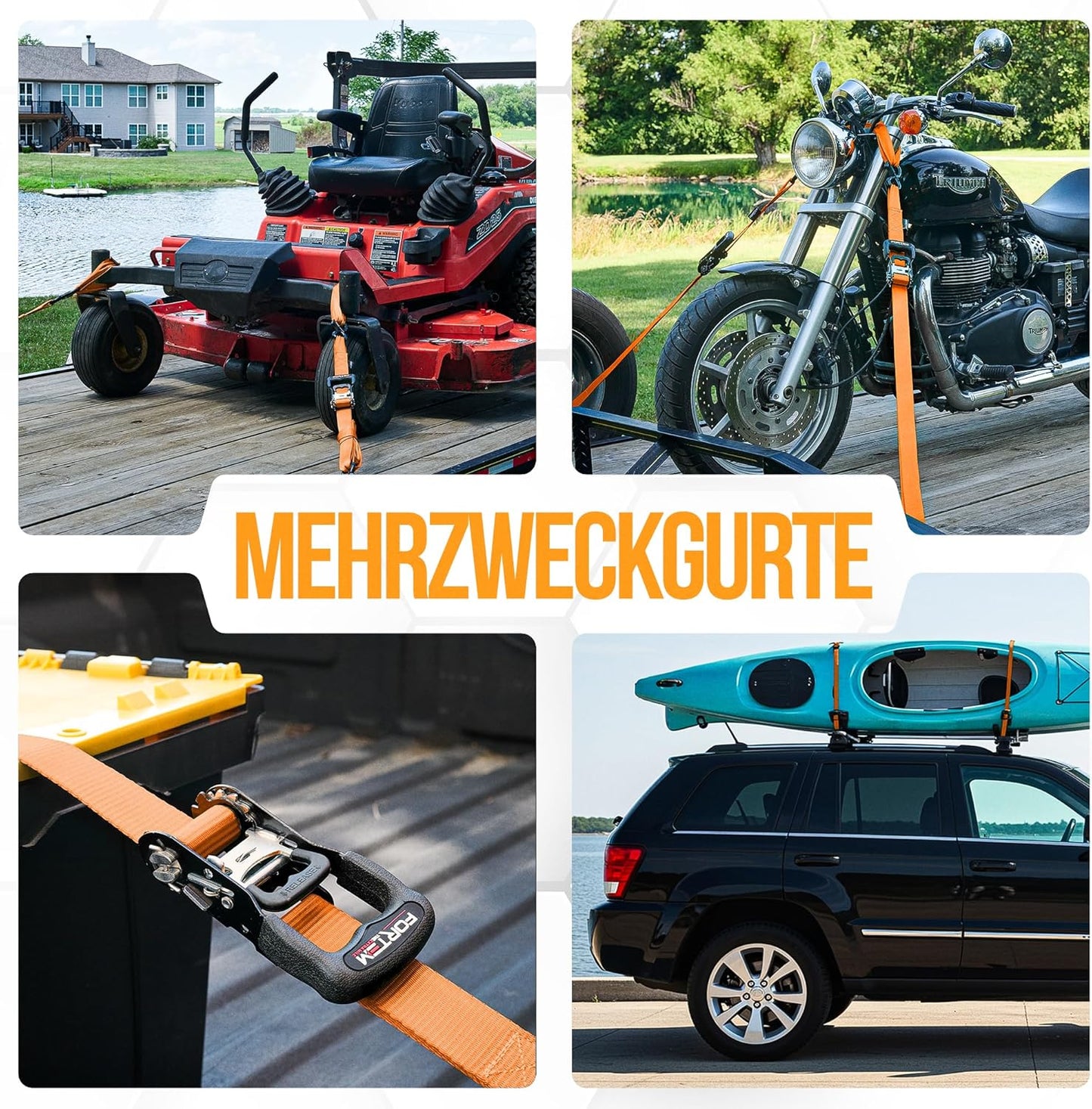 Spanngurte mit Ratsche Set, Orange 2362 kg