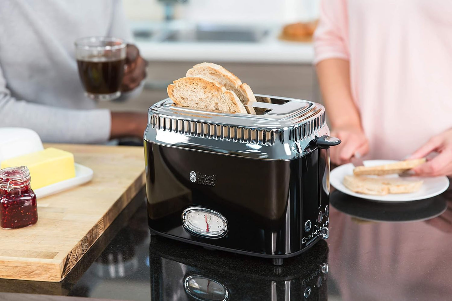 Toaster Retro mit Countdown-Anzeige, Schwarz
