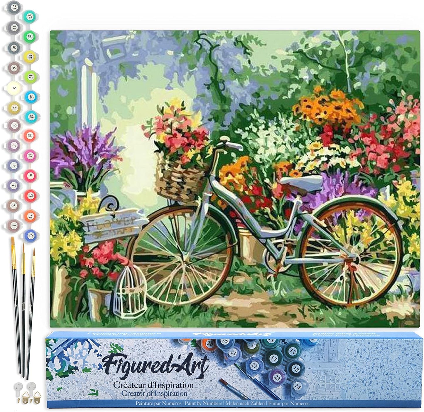 Malen-nach-Zahlen-Set - Blumen & Fahrräder, Blumen und Fahrräder 40x50cm (Ohne Rahmen)