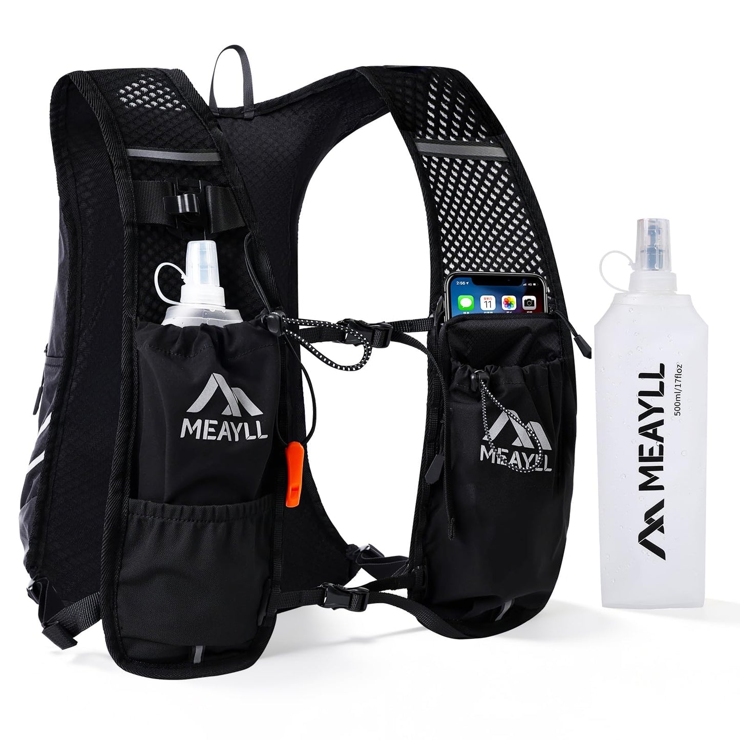 Laufweste mit Trinkflasche für Sport & Outdoor, Schwarz Laufweste mit 500 ml Trinkflasche