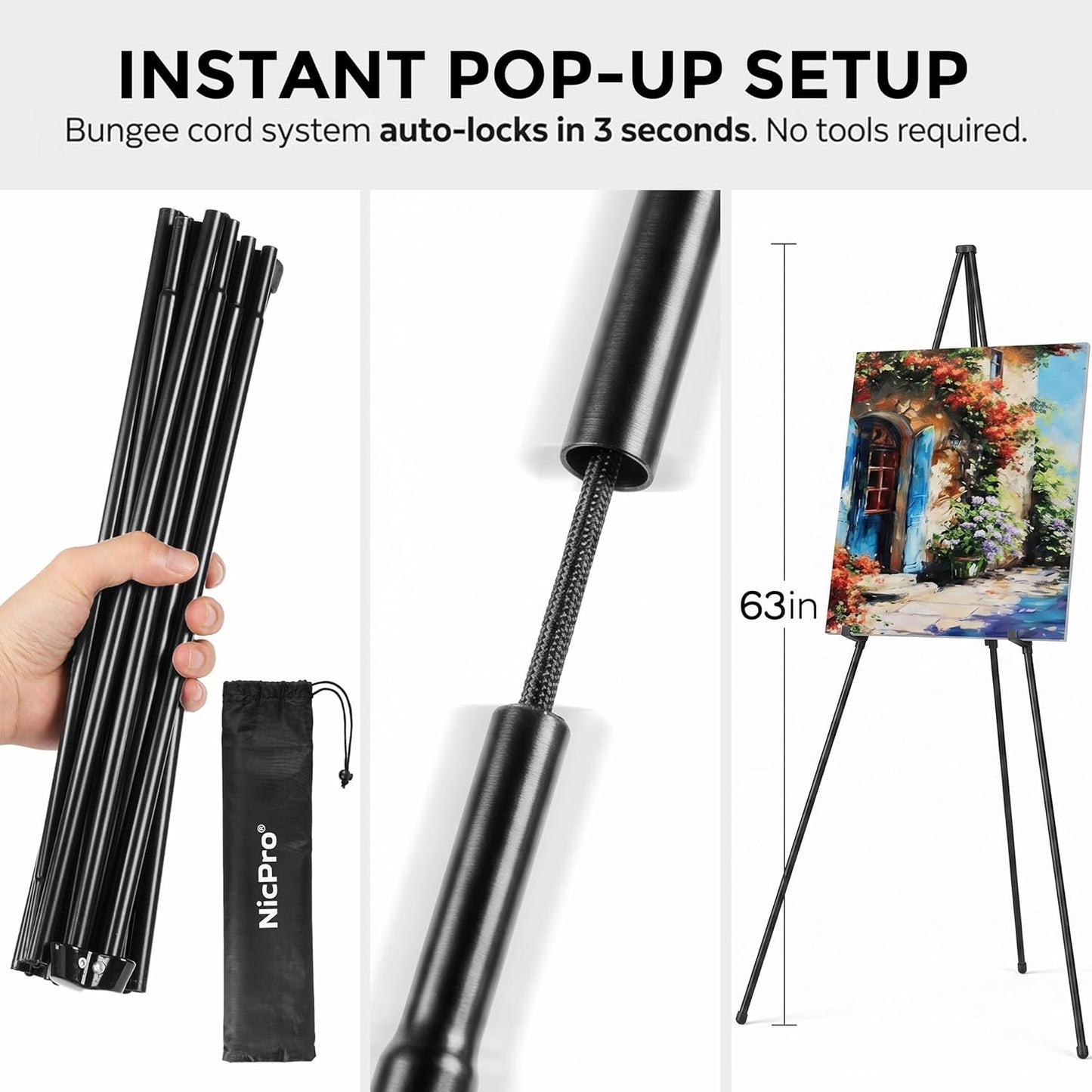 2-teiliges Kunststaffelei Set, klappbar, black 63“ -2 pack