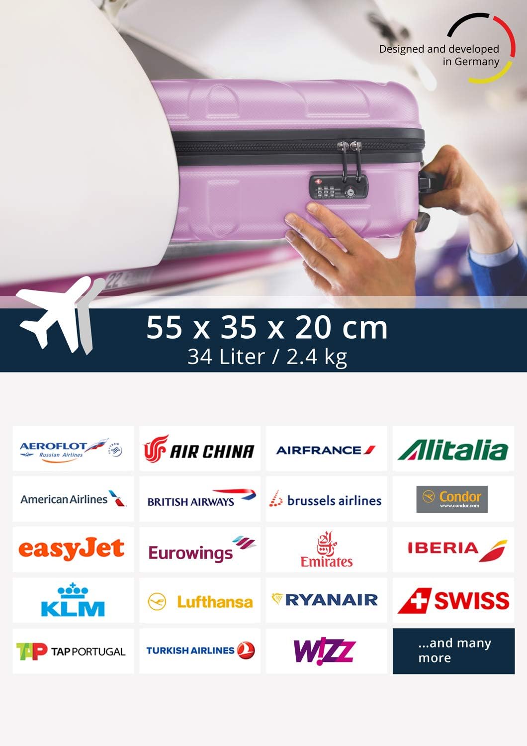 Handgepäck Hartschalen-Koffer, Flieder 55 cm