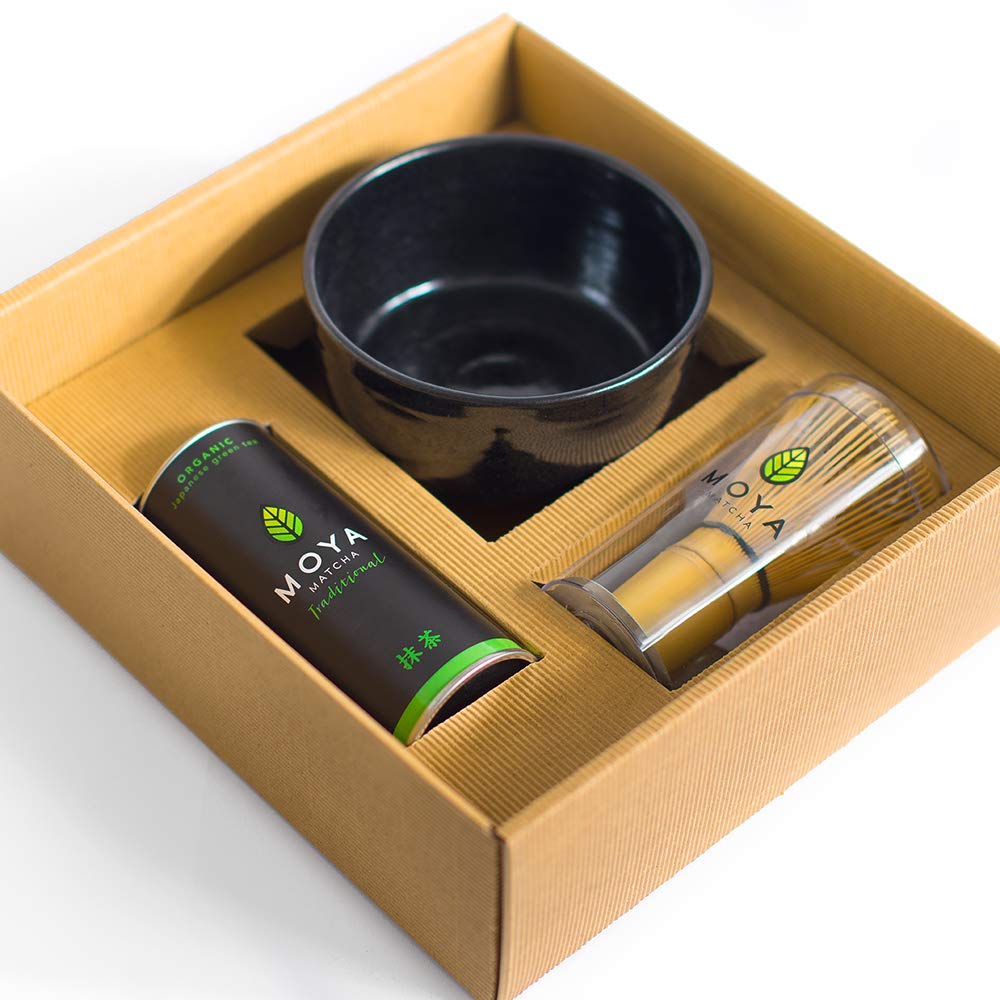 Matcha Tee Set (3-teilig), 3-teiliges Traditional Matcha Set schwarzer Schale