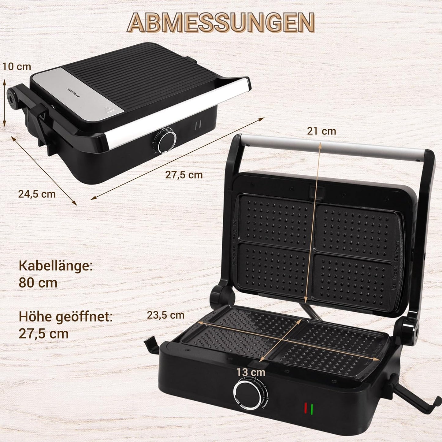 Toledo Eis Sandwich Waffel Maker mit Antihaftplatten