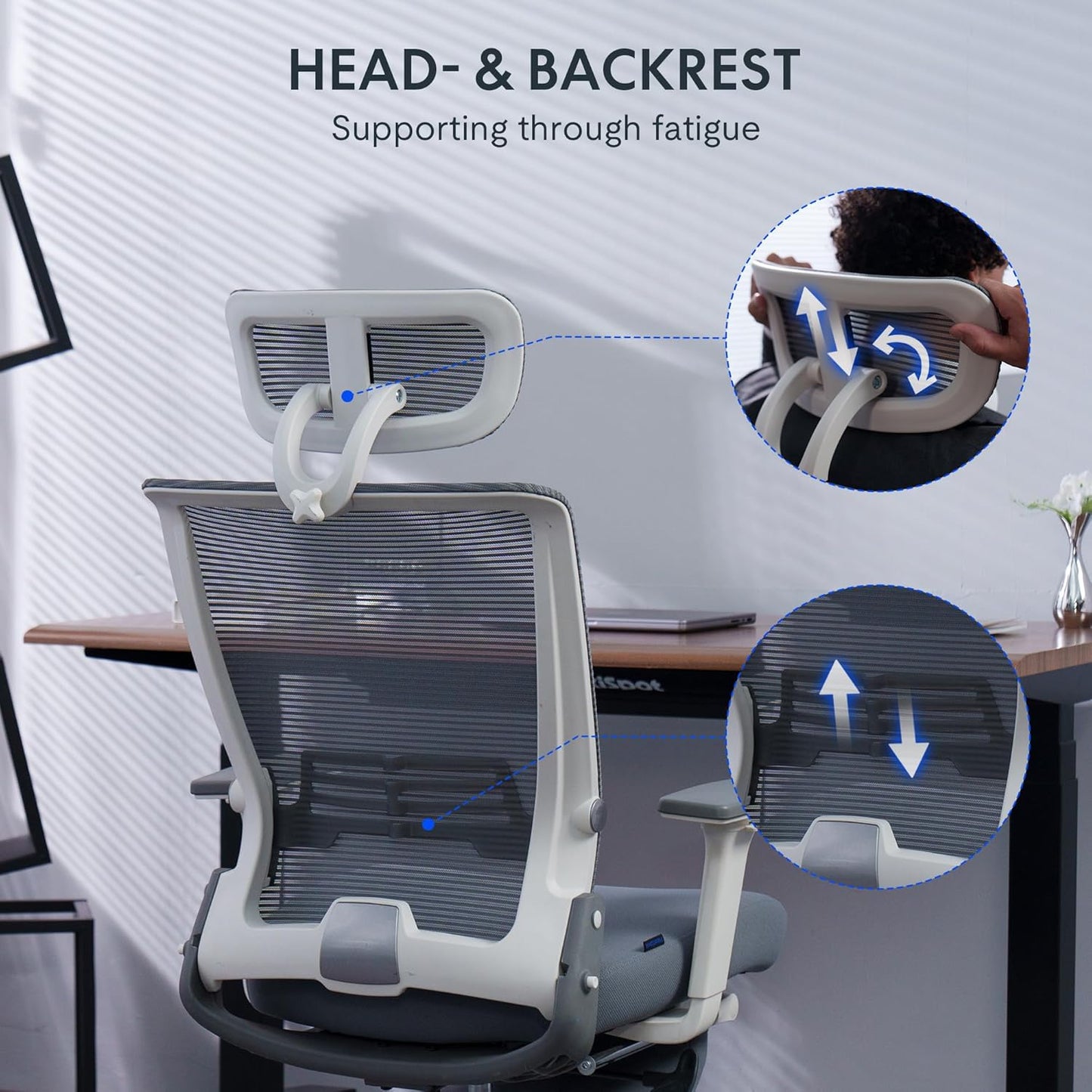 Ergonomischer klappbarer Bürostuhl mit Lendenstütze, Grau