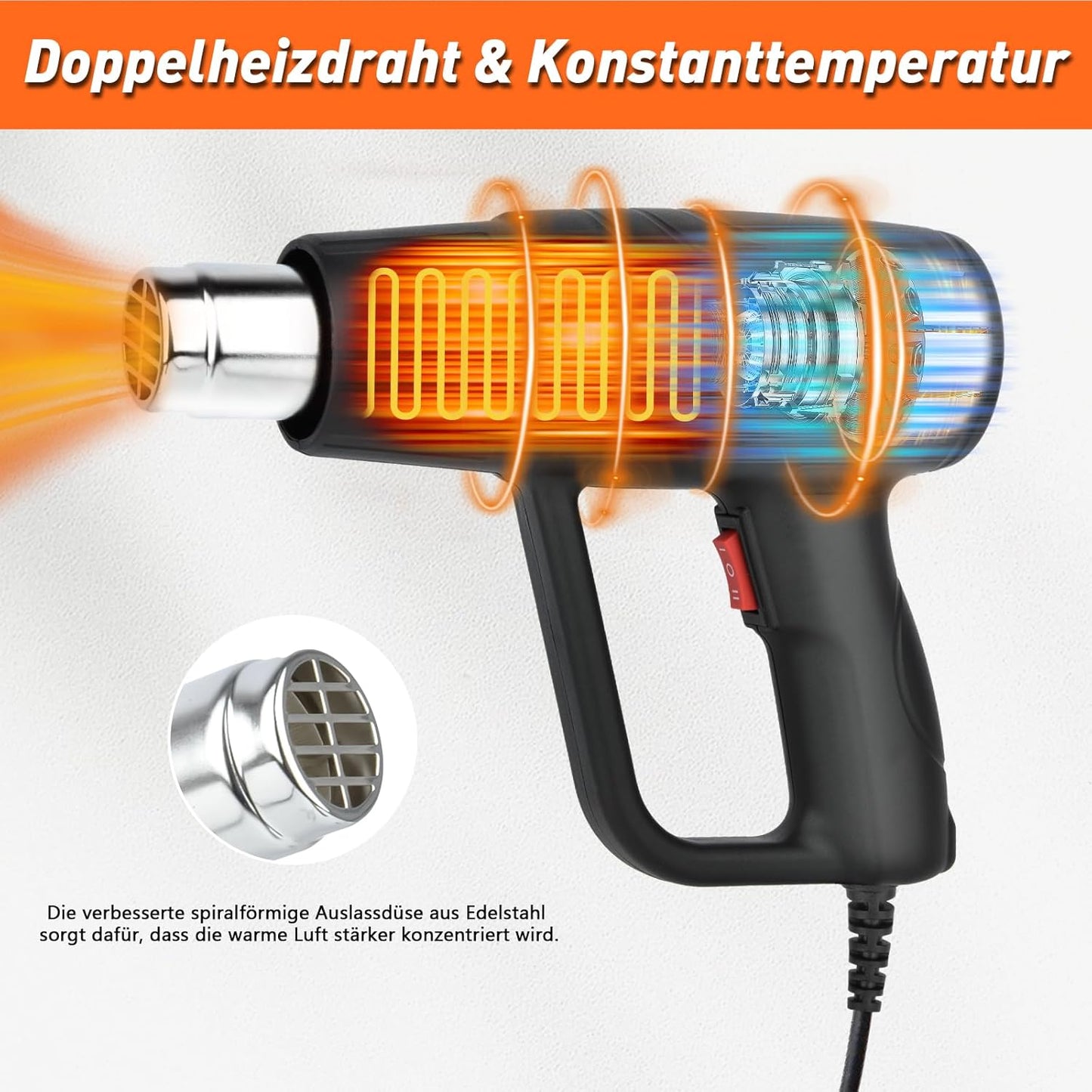 Heissluftpistole mit 4 Düsen, Schwarz