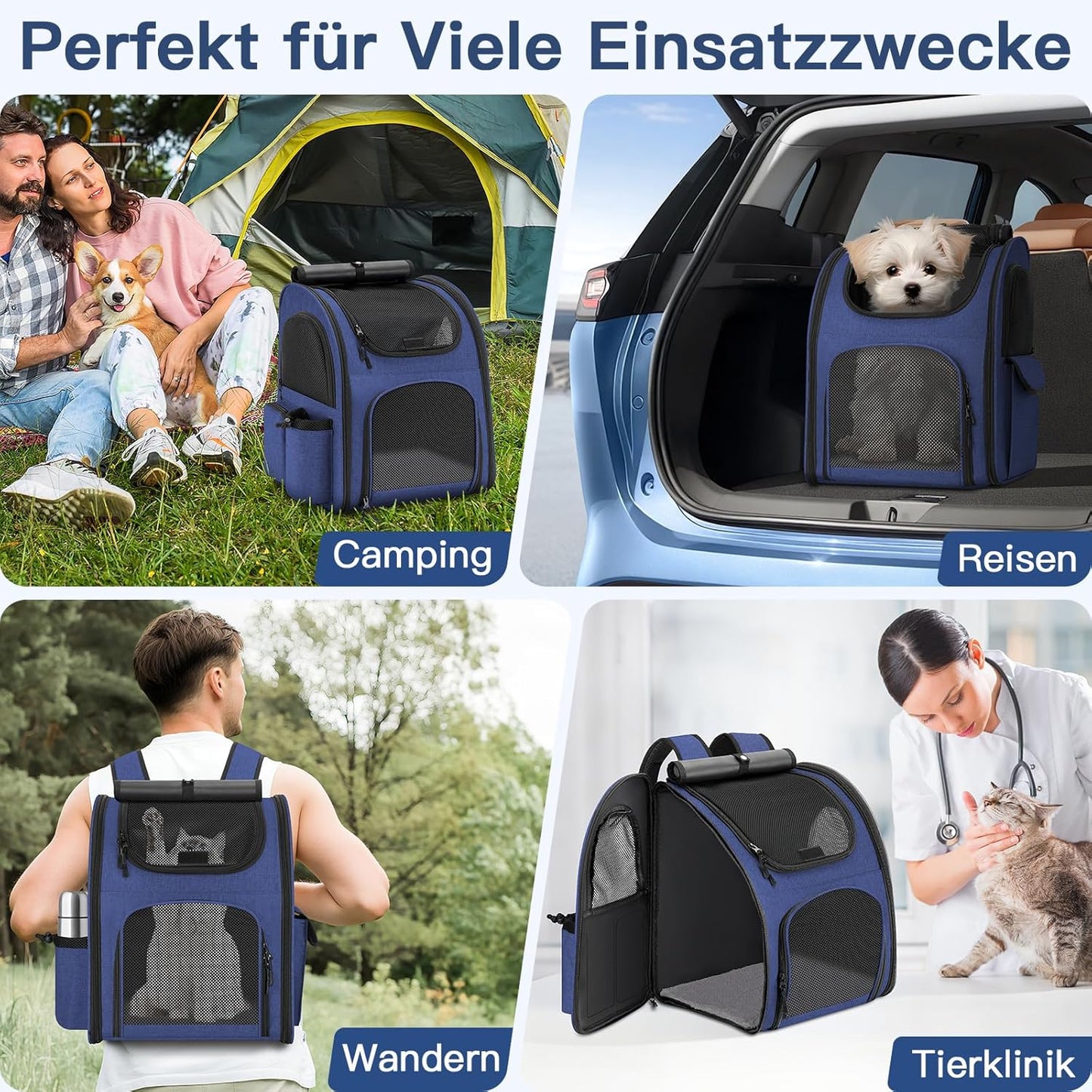 Hunderucksack bis 10kg mit Netzfenster, Blau