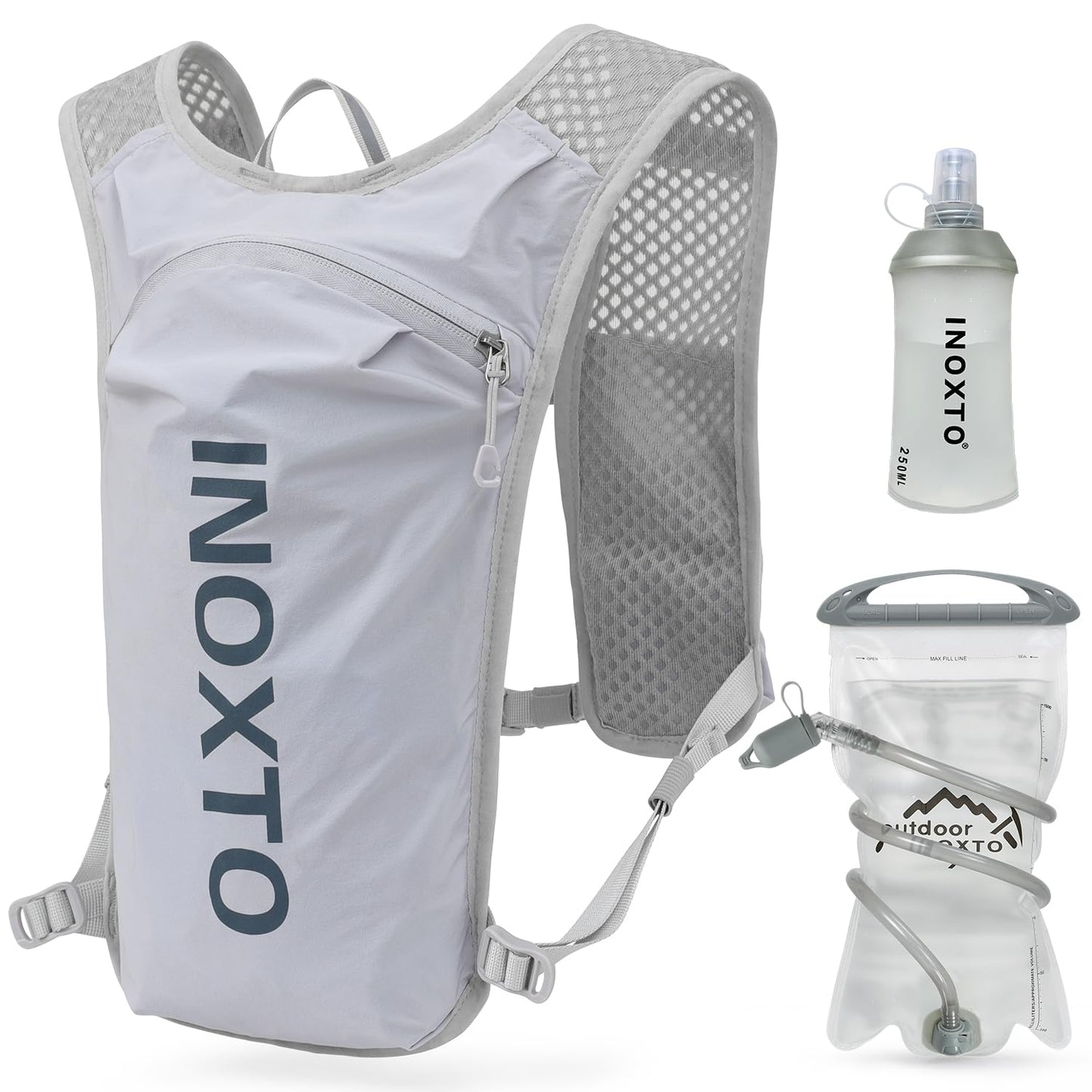 Trinkrucksack mit 1.5l Wasserblase, Hellgrau dunkelblau Standard