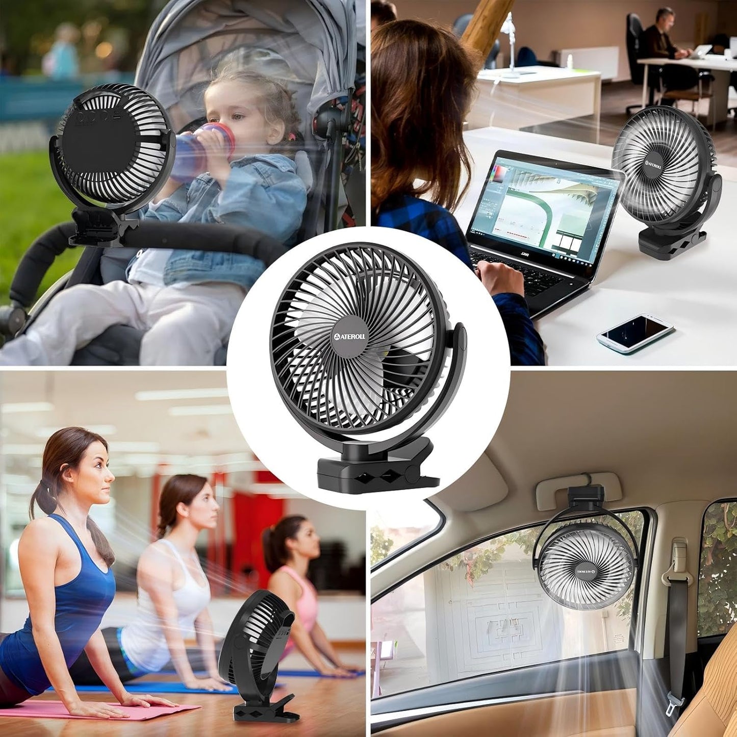 Clip-Ventilator mit Fernbedienung & LED-Lichtern, Schwarz
