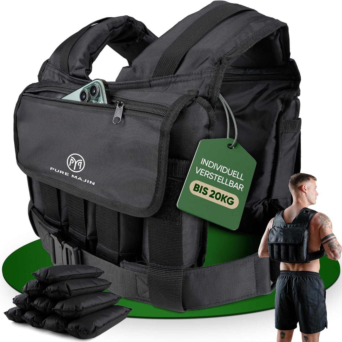 Gewichtsweste verstellbar, Schwarz 20kg