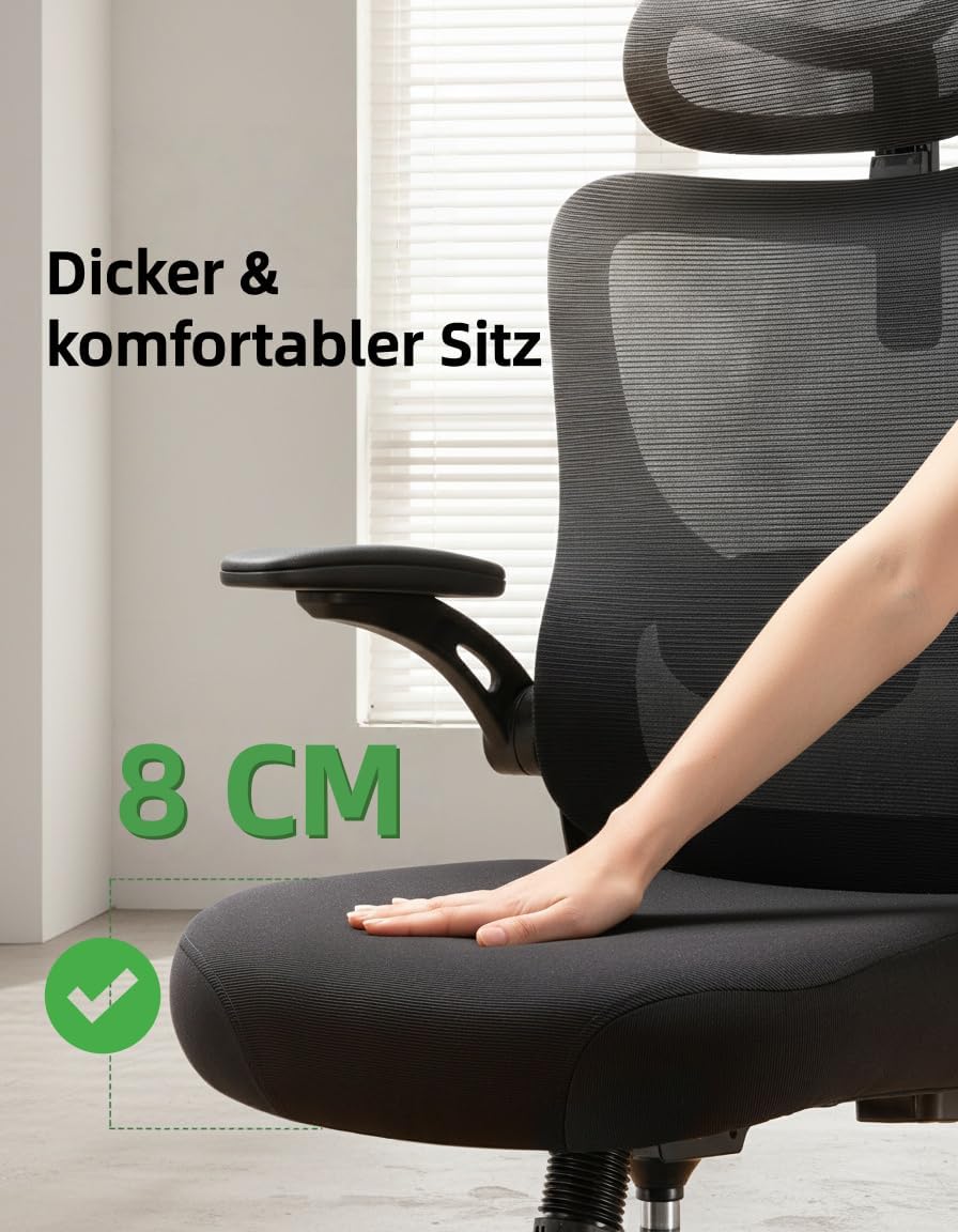 Ergonomischer Bürostuhl mit verstellbarer Lendenwirbelstütze, Dunkel